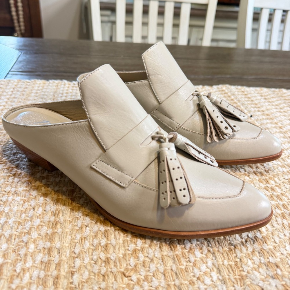 Matisse Skill Cream Leather Tassel Mules Pointed Toe Slip On Shoes Womens 7M